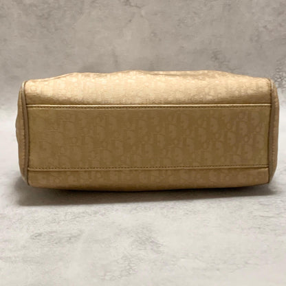 Christian Dior Handbag Trotter Charm Tote Purse Nylon Leather Beige Authentic