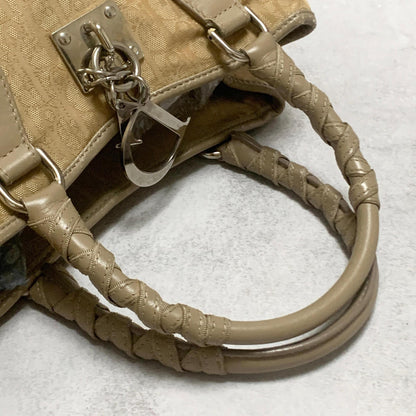 Christian Dior Handbag Trotter Charm Tote Purse Nylon Leather Beige Authentic