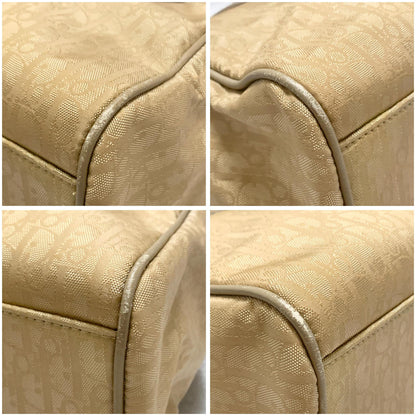 Christian Dior Handbag Trotter Charm Tote Purse Nylon Leather Beige Authentic