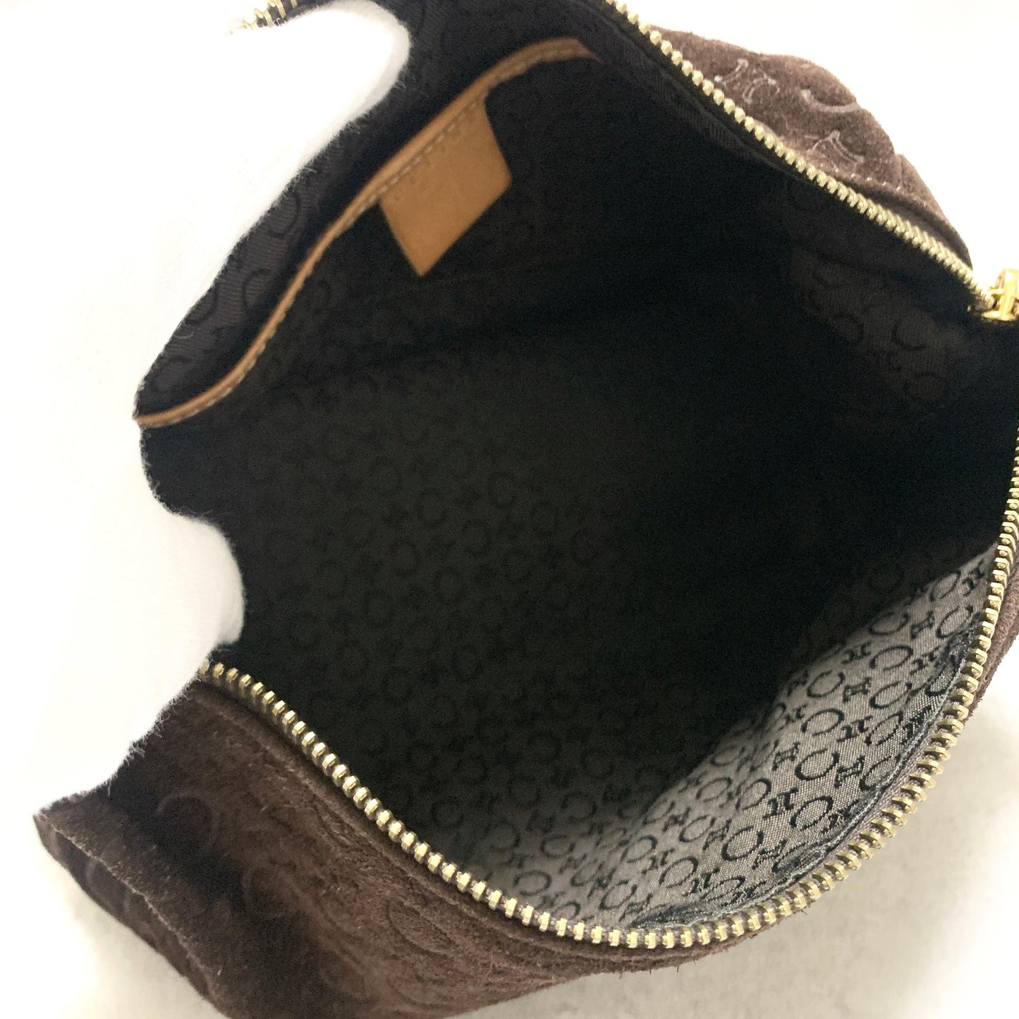 CELINE Bag C Macadam Shoulder Purse Suede Leather Brown Beige Gold Authentic