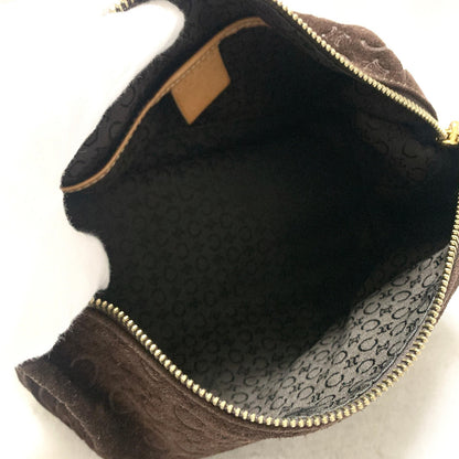 CELINE Bag C Macadam Shoulder Purse Suede Leather Brown Beige Gold Authentic