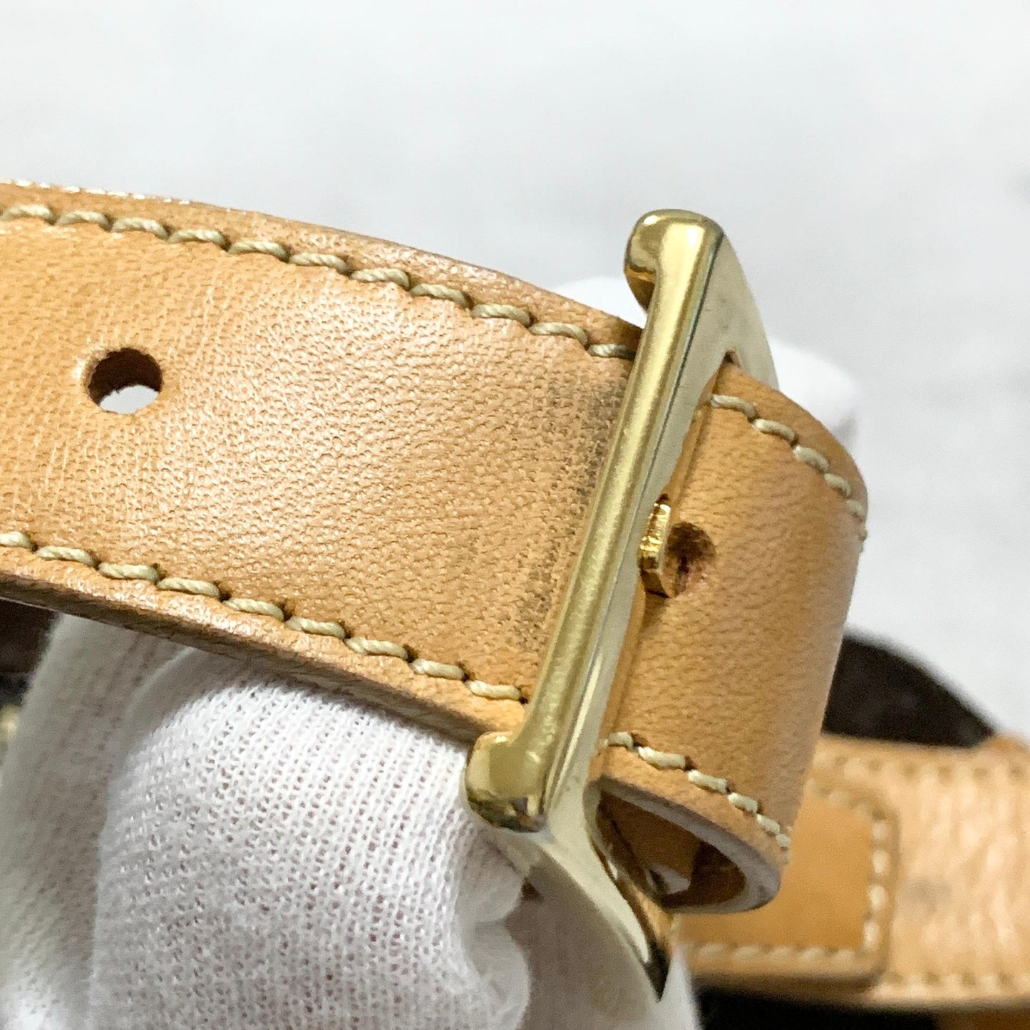 CELINE Bag C Macadam Shoulder Purse Suede Leather Brown Beige Gold Authentic