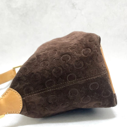 CELINE Bag C Macadam Shoulder Purse Suede Leather Brown Beige Gold Authentic