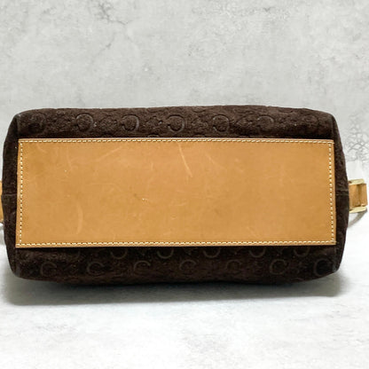 CELINE Bag C Macadam Shoulder Purse Suede Leather Brown Beige Gold Authentic