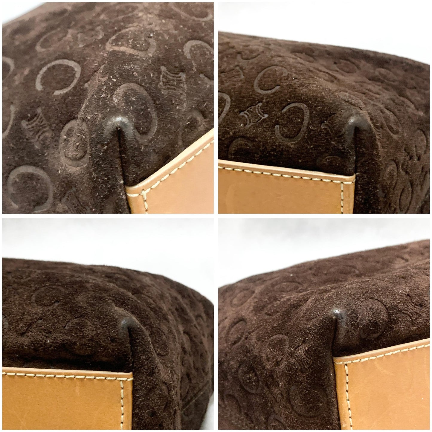 CELINE Bag C Macadam Shoulder Purse Suede Leather Brown Beige Gold Authentic