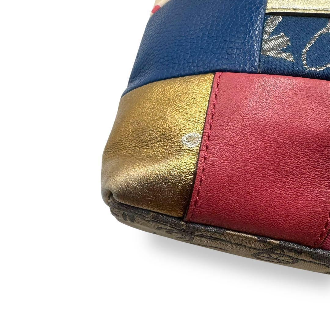 COACH Hand Bag Tote Purse Signature Denim Canvas Leather Multicolor Authentic