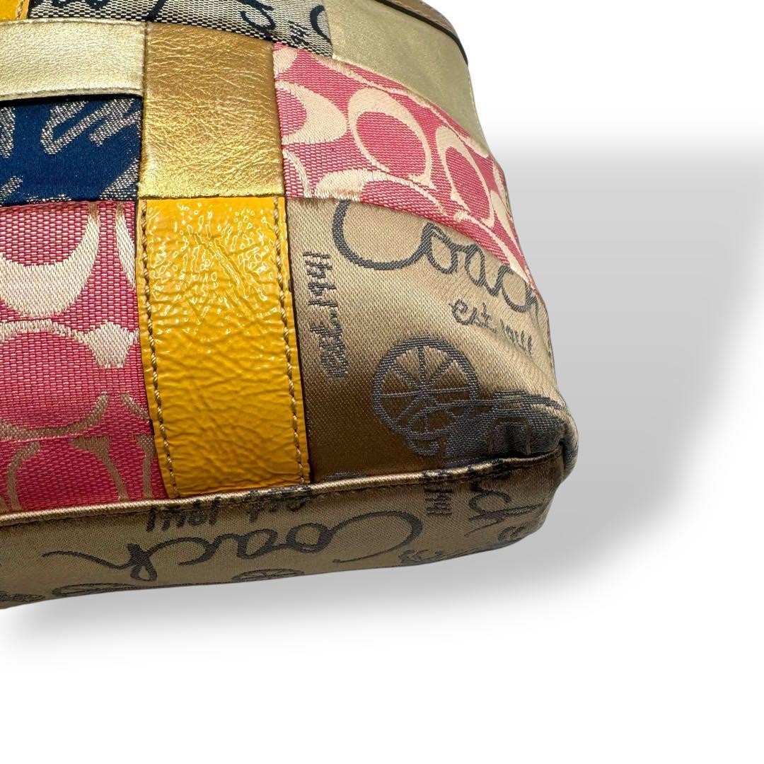 COACH Hand Bag Tote Purse Signature Denim Canvas Leather Multicolor Authentic