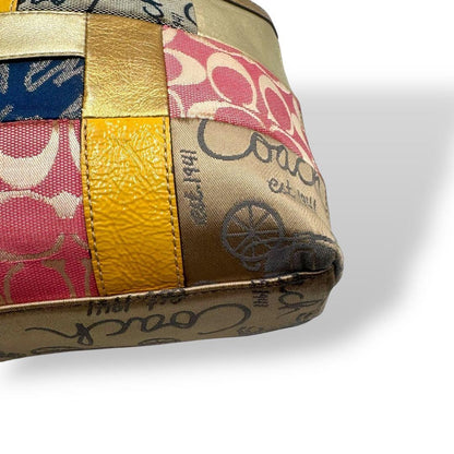 COACH Hand Bag Tote Purse Signature Denim Canvas Leather Multicolor Authentic