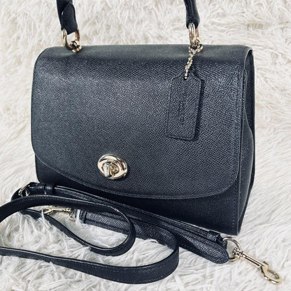 COACH Hand Shoulder Bag Tote Purse 2way Turn Lock Leather Black Authentic