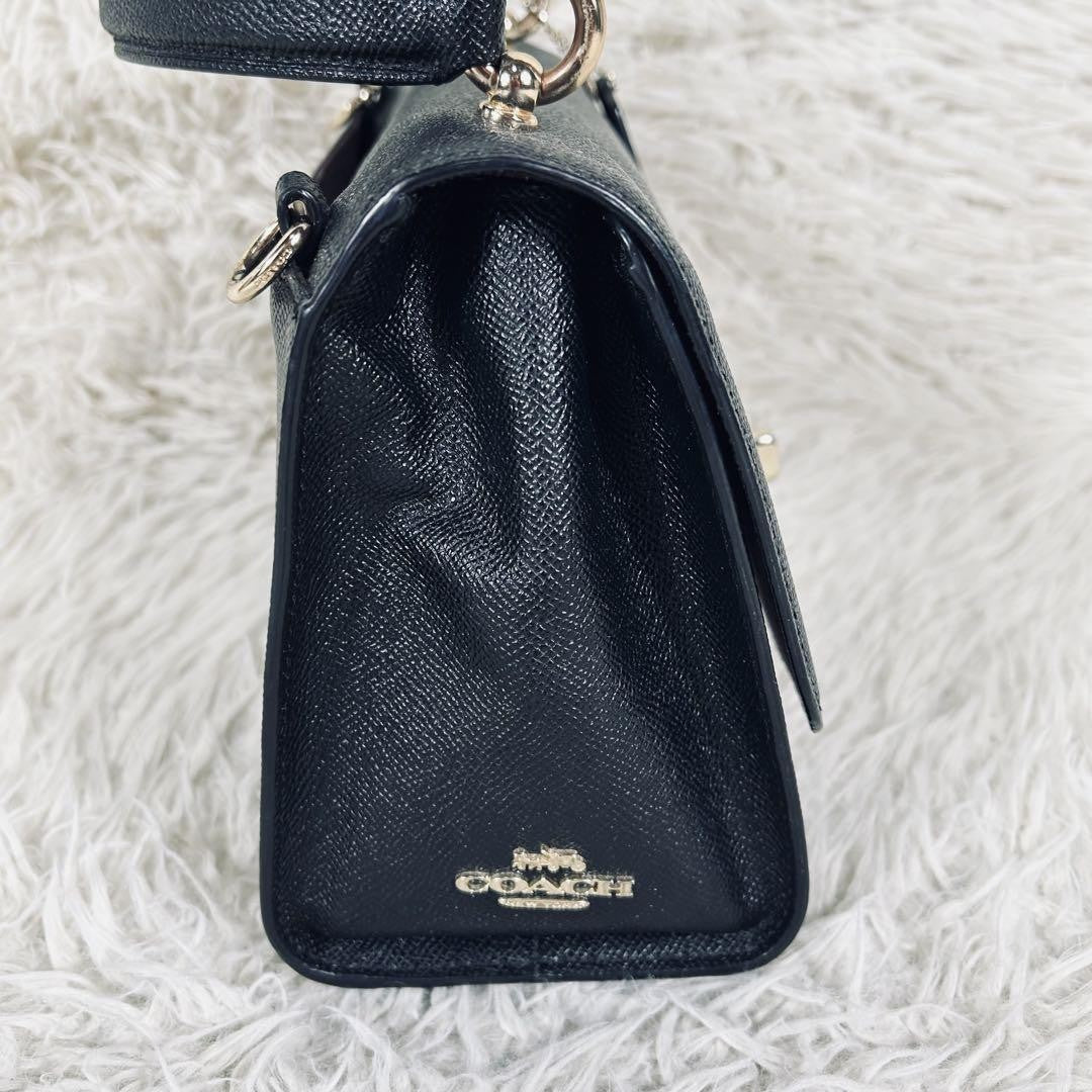 COACH Hand Shoulder Bag Tote Purse 2way Turn Lock Leather Black Authentic