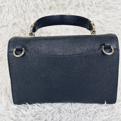 COACH Hand Shoulder Bag Tote Purse 2way Turn Lock Leather Black Authentic
