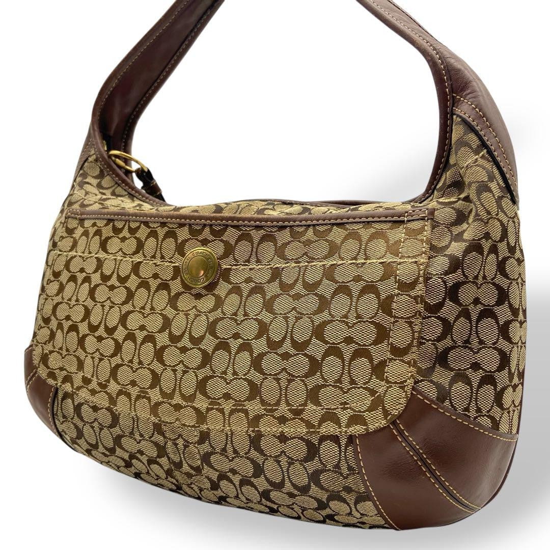 COACH Hand Bag Tote Purse Signature Canvas Leather Brown Authentic