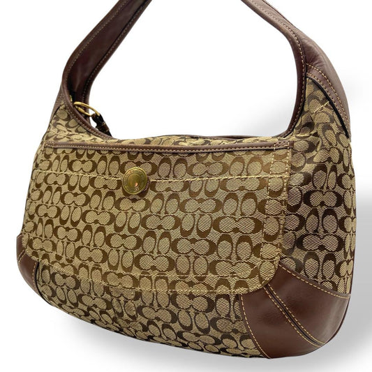 COACH Hand Bag Tote Purse Signature Canvas Leather Brown Authentic