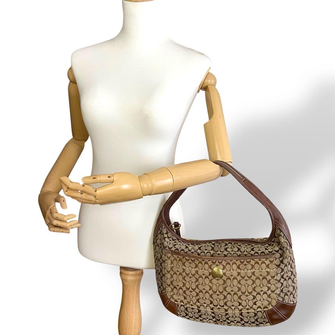 COACH Hand Bag Tote Purse Signature Canvas Leather Brown Authentic