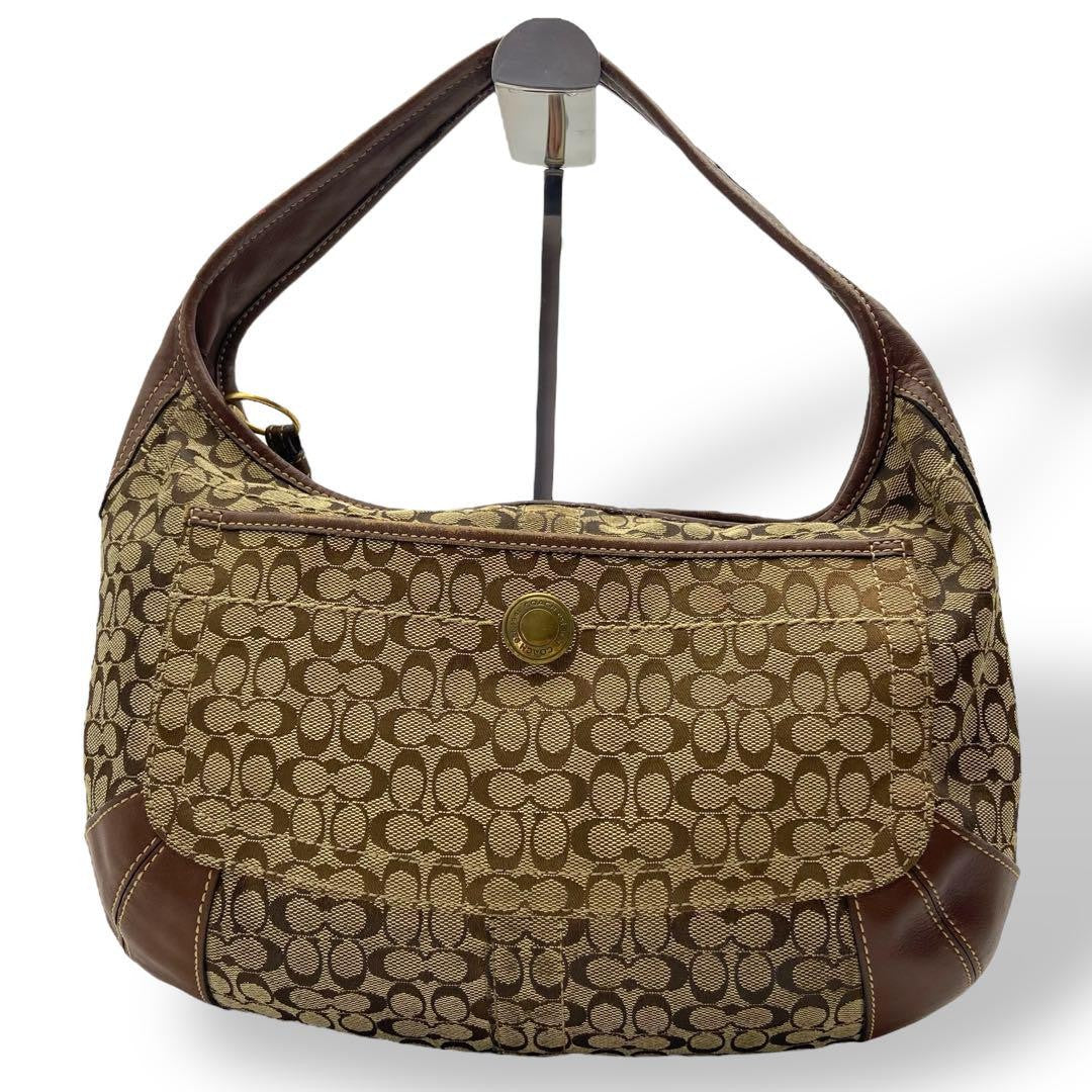COACH Hand Bag Tote Purse Signature Canvas Leather Brown Authentic
