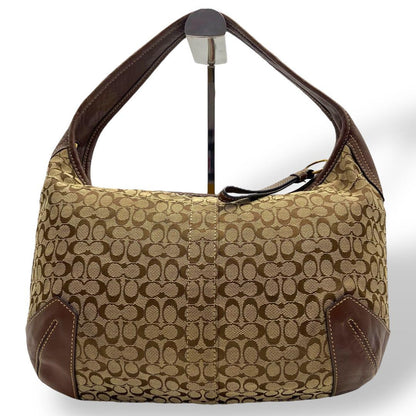 COACH Hand Bag Tote Purse Signature Canvas Leather Brown Authentic