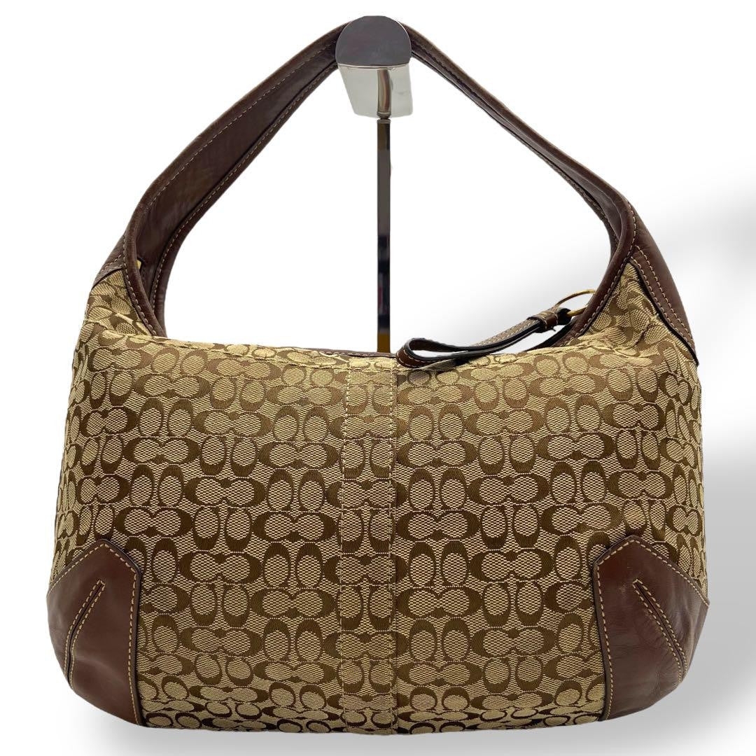 COACH Hand Bag Tote Purse Signature Canvas Leather Brown Authentic