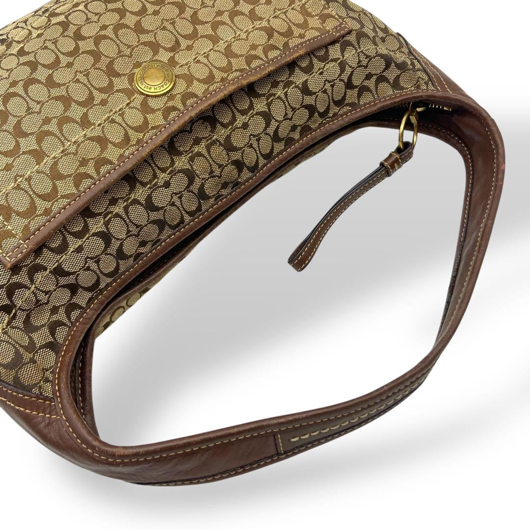 COACH Hand Bag Tote Purse Signature Canvas Leather Brown Authentic
