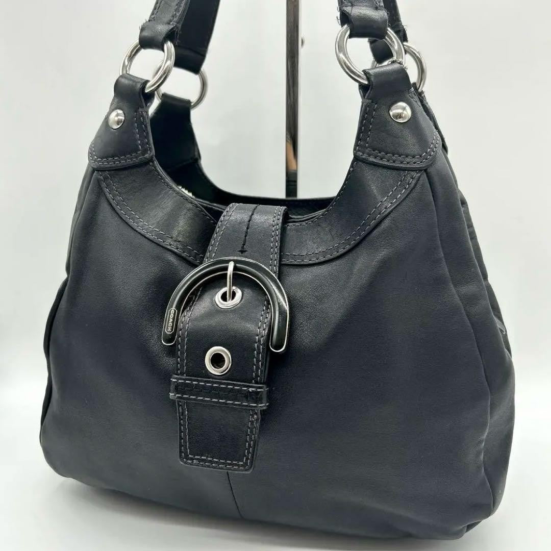 COACH Hand Shoulder Bag Tote Purse Leather Black Authentic