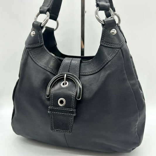 COACH Hand Shoulder Bag Tote Purse Leather Black Authentic
