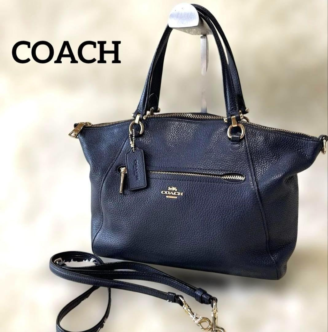 COACH Hand Shoulder Bag Tote Purse 2way 79997 Leather Dark Navy Authentic