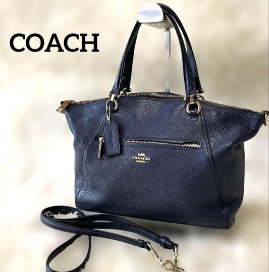 COACH Hand Shoulder Bag Tote Purse 2way 79997 Leather Dark Navy Authentic