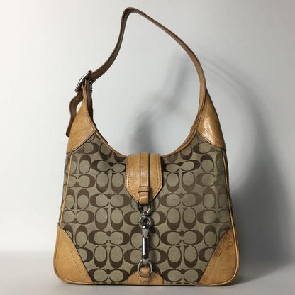 COACH Shoulder Bag Purse Signature Canvas Leather Brown Authentic