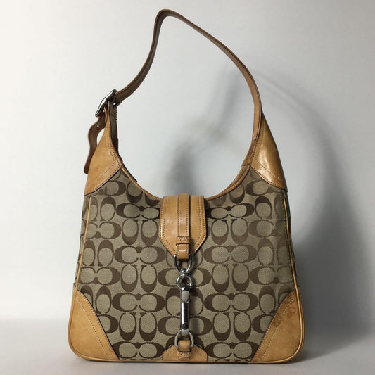 COACH Shoulder Bag Purse Signature Canvas Leather Brown Authentic