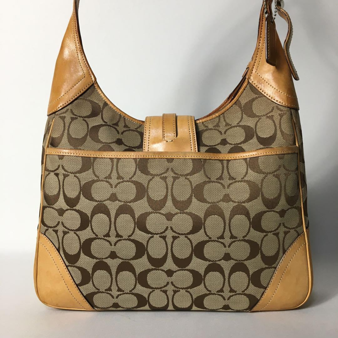 COACH Shoulder Bag Purse Signature Canvas Leather Brown Authentic