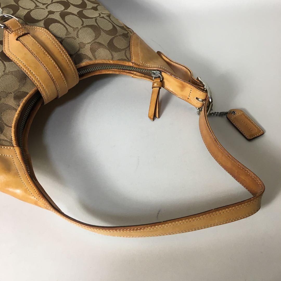 COACH Shoulder Bag Purse Signature Canvas Leather Brown Authentic