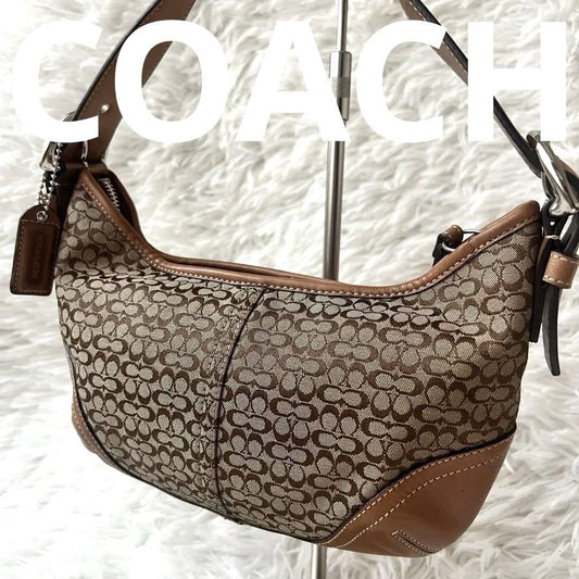 COACH Shoulder Bag Purse Signature 6351 Canvas Leather Beige Brown Authentic
