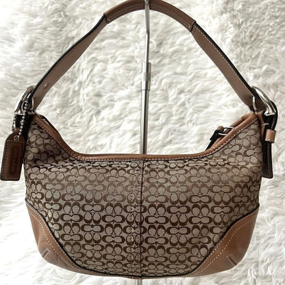 COACH Shoulder Bag Purse Signature 6351 Canvas Leather Beige Brown Authentic
