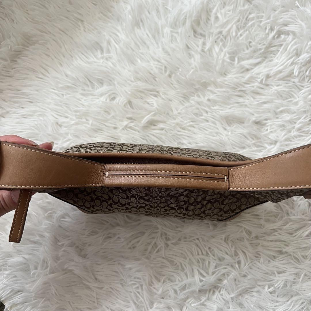 COACH Shoulder Bag Purse Signature 6351 Canvas Leather Beige Brown Authentic