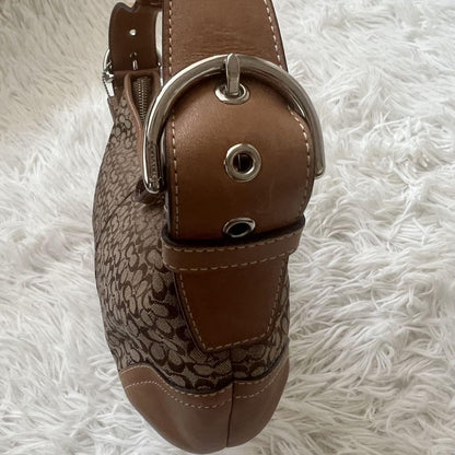 COACH Shoulder Bag Purse Signature 6351 Canvas Leather Beige Brown Authentic