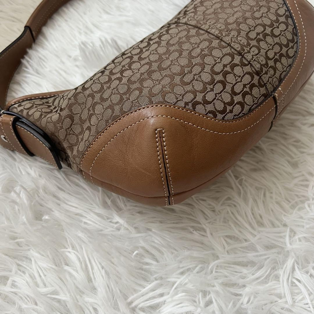 COACH Shoulder Bag Purse Signature 6351 Canvas Leather Beige Brown Authentic