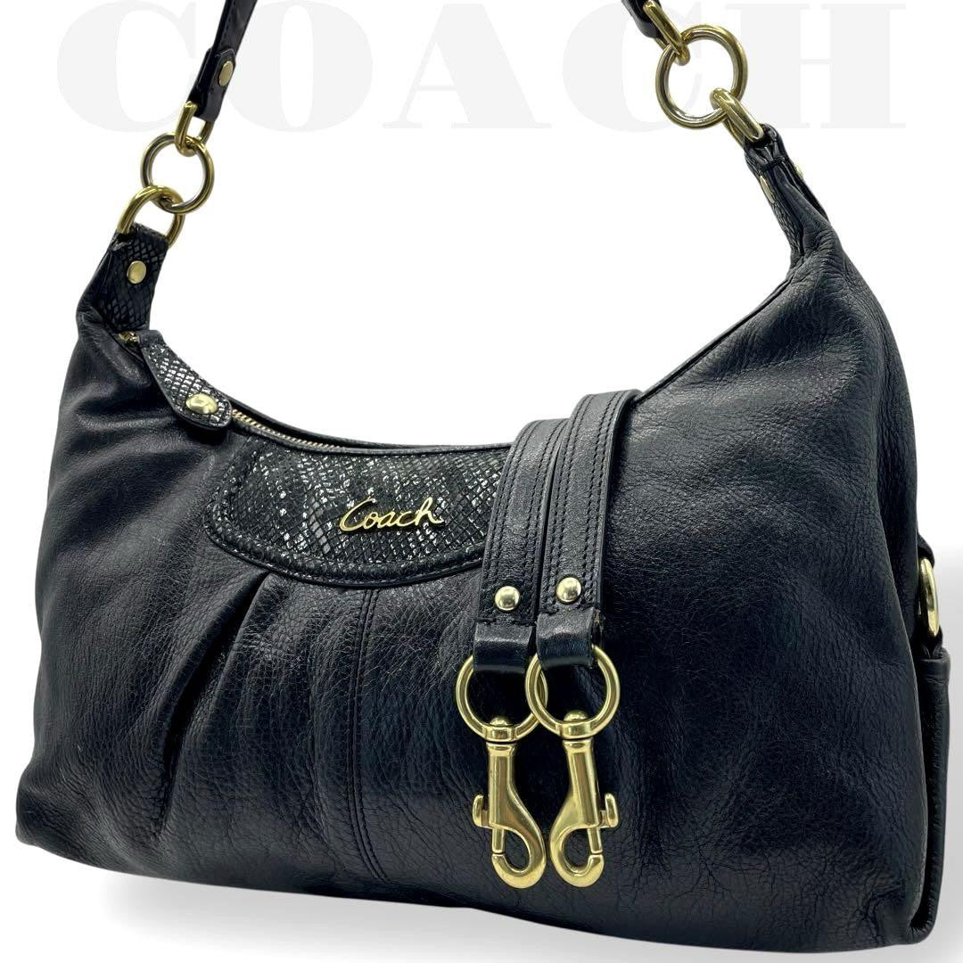 COACH Shoulder Bag Purse 2way Leather Black Authentic