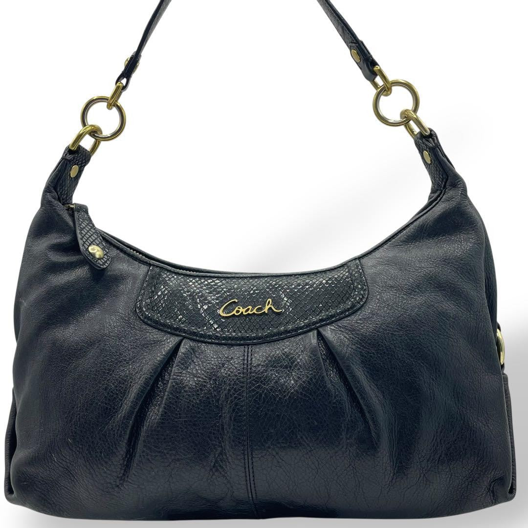 COACH Shoulder Bag Purse 2way Leather Black Authentic