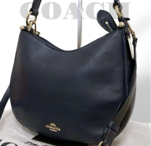 COACH Shoulder Bag Purse 2way Leather Navy Authentic