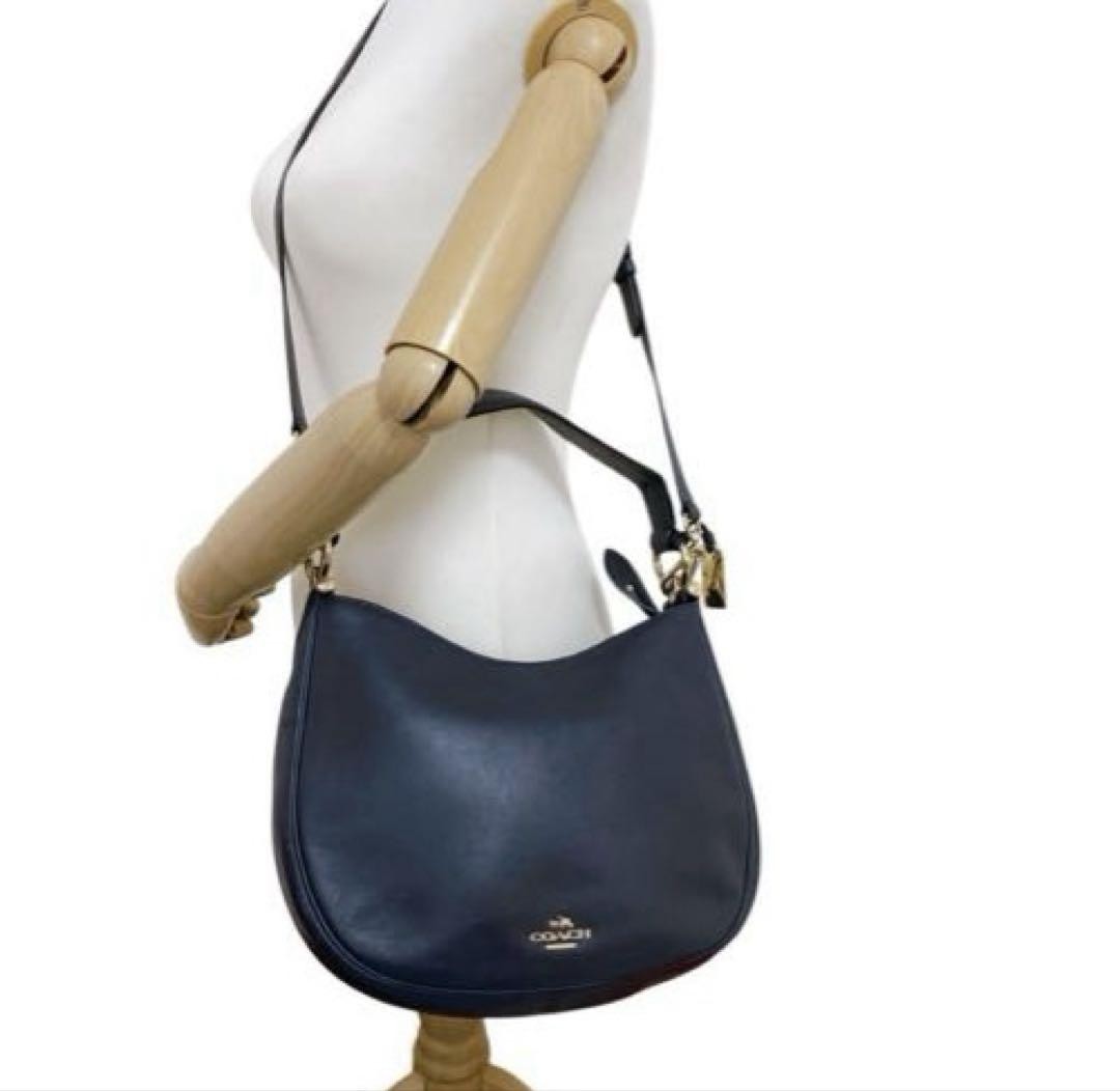 COACH Shoulder Bag Purse 2way Leather Navy Authentic