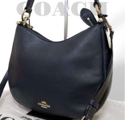 COACH Shoulder Bag Purse 2way Leather Navy Authentic