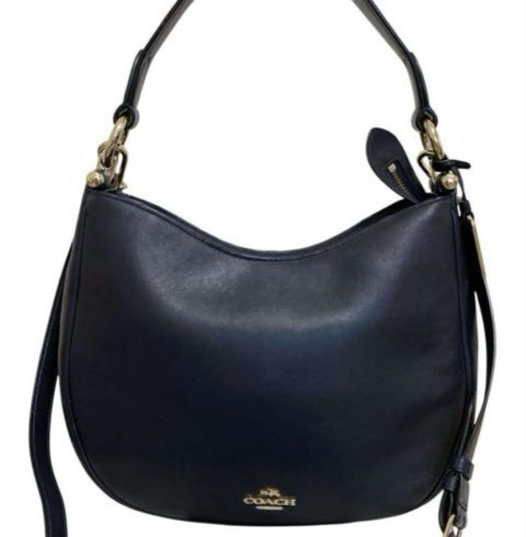 COACH Shoulder Bag Purse 2way Leather Navy Authentic