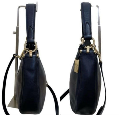 COACH Shoulder Bag Purse 2way Leather Navy Authentic