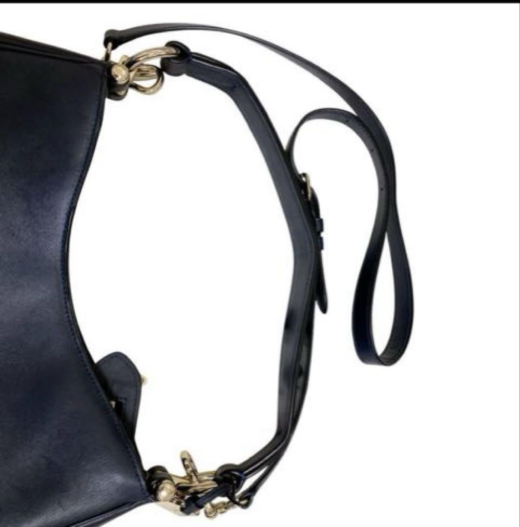 COACH Shoulder Bag Purse 2way Leather Navy Authentic