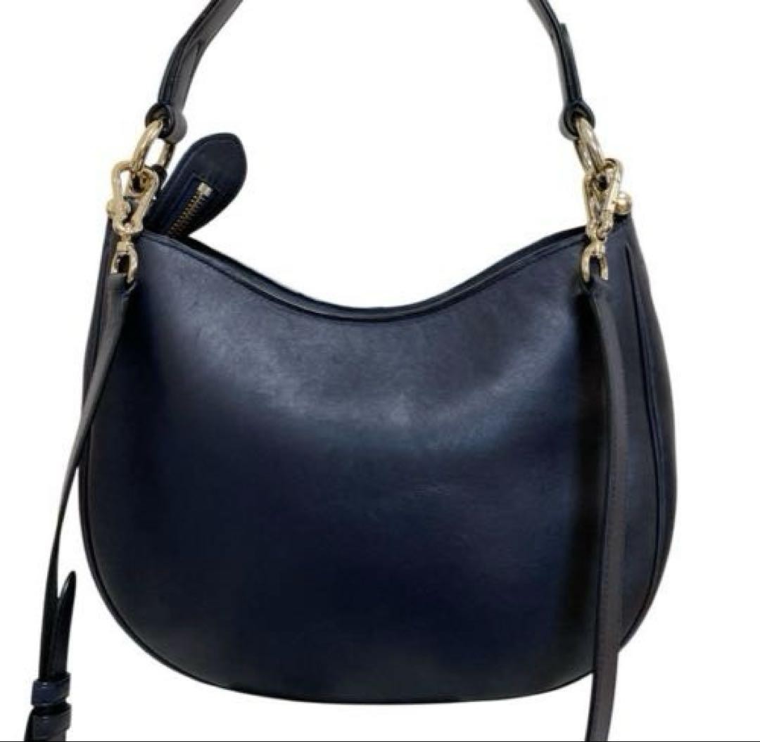 COACH Shoulder Bag Purse 2way Leather Navy Authentic