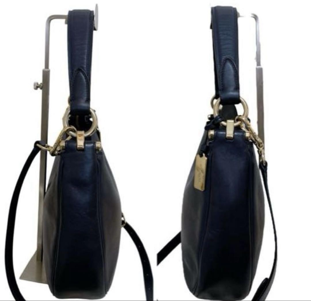 COACH Shoulder Bag Purse 2way Leather Navy Authentic