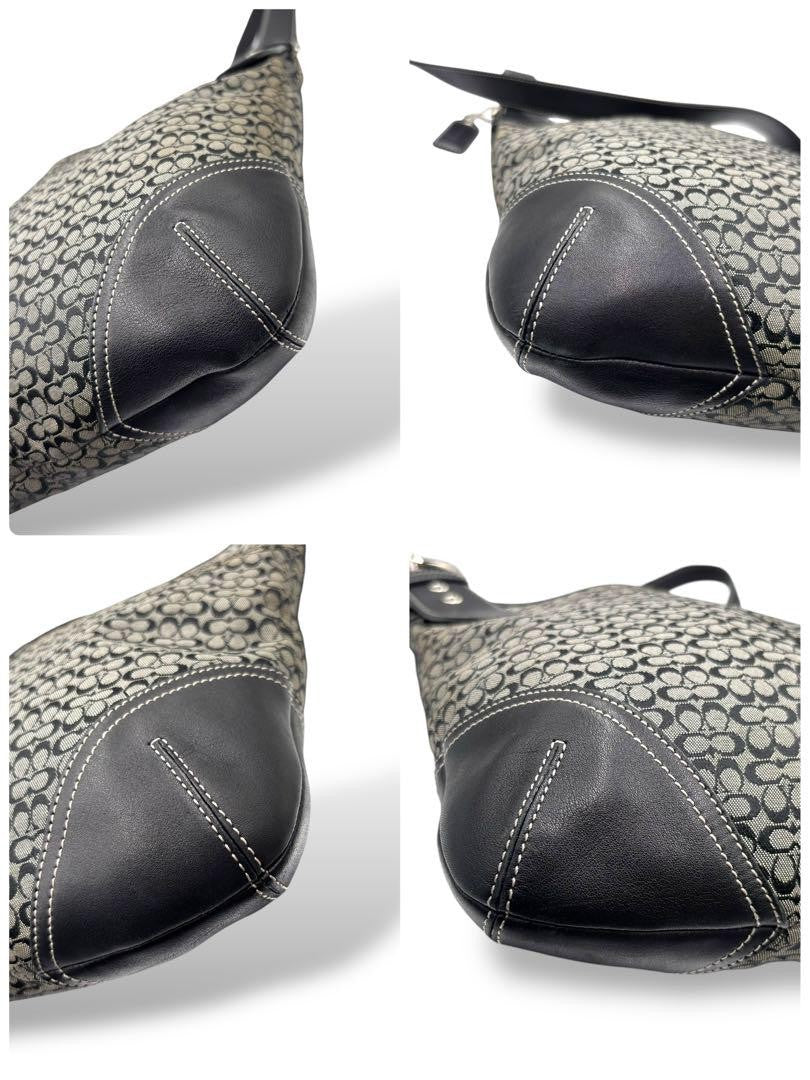 COACH Shoulder Bag Purse Signature 6386 Canvas Leather Black Gray Authentic
