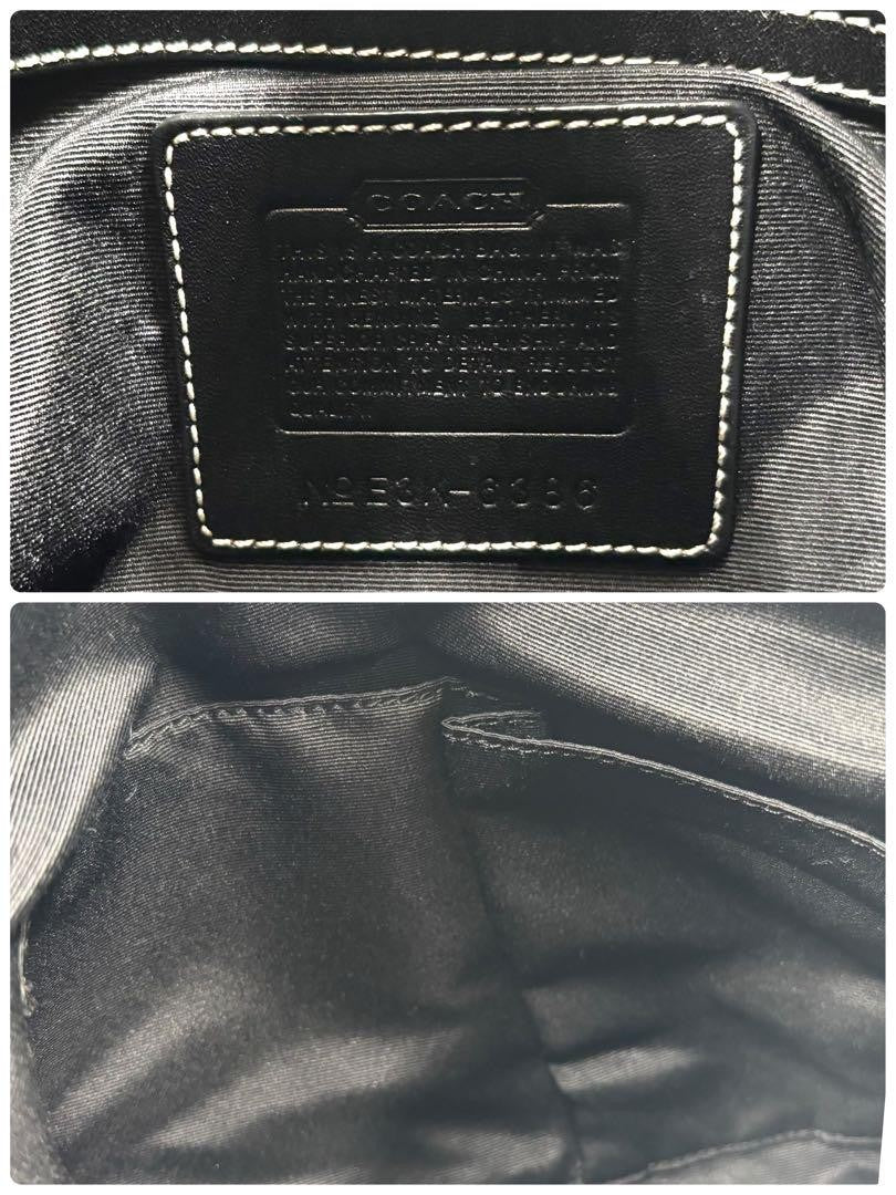 COACH Shoulder Bag Purse Signature 6386 Canvas Leather Black Gray Authentic