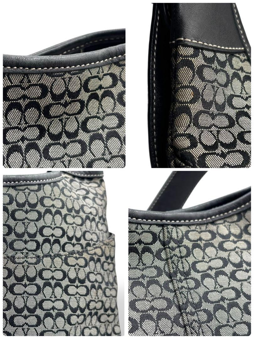 COACH Shoulder Bag Purse Signature 6386 Canvas Leather Black Gray Authentic