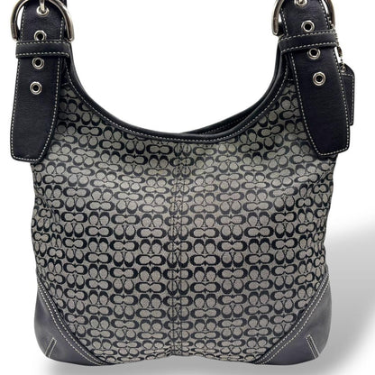 COACH Shoulder Bag Purse Signature 6386 Canvas Leather Black Gray Authentic
