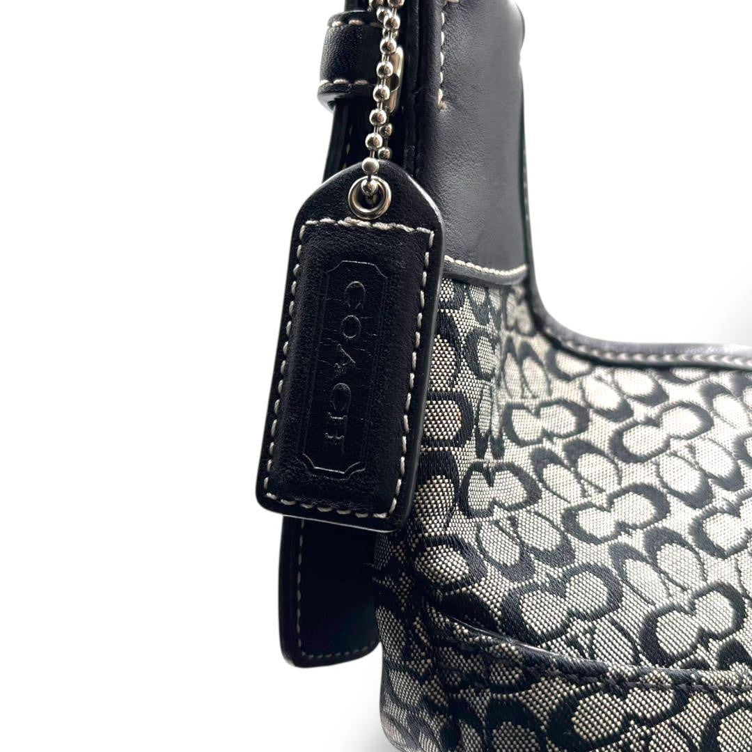 COACH Shoulder Bag Purse Signature 6386 Canvas Leather Black Gray Authentic